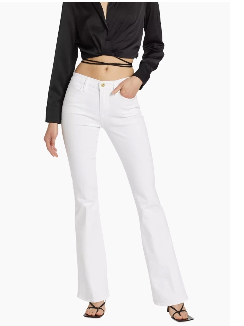 Frame Le High Stretch Flare White Jeans Size:27  $238